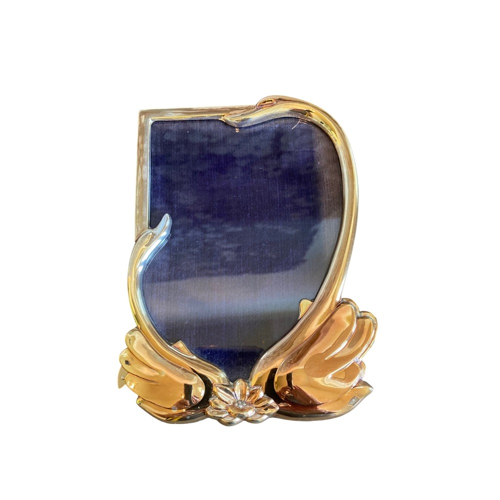 Gold‎ Tone Swan Floral Picture Frame Art Deco Hollywood Regency Tabletop 5x7